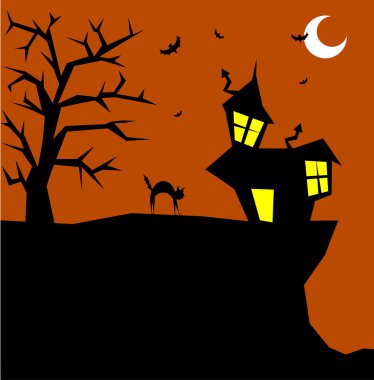 Halloween cat on a scary background clipart