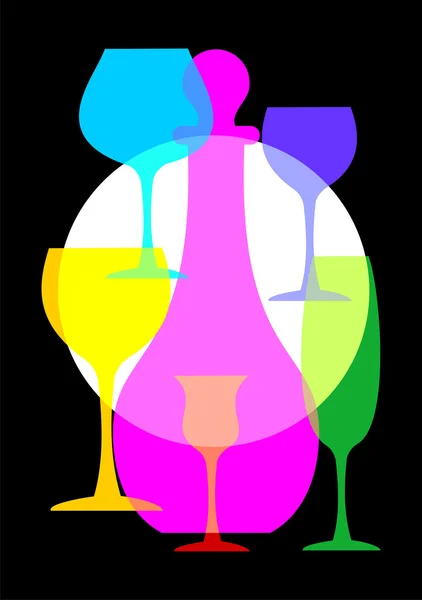 Vin glas och flaska-set — Stock vektor