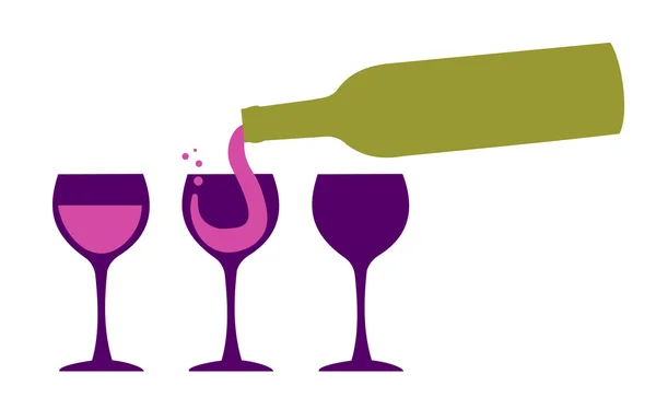 Vinflaska som serverar vinglas — Stock vektor