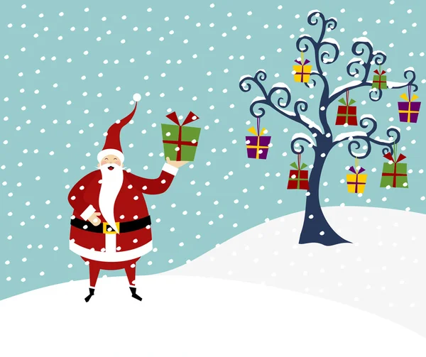 桑塔 · 克洛斯和圣诞节树 — 图库矢量图片