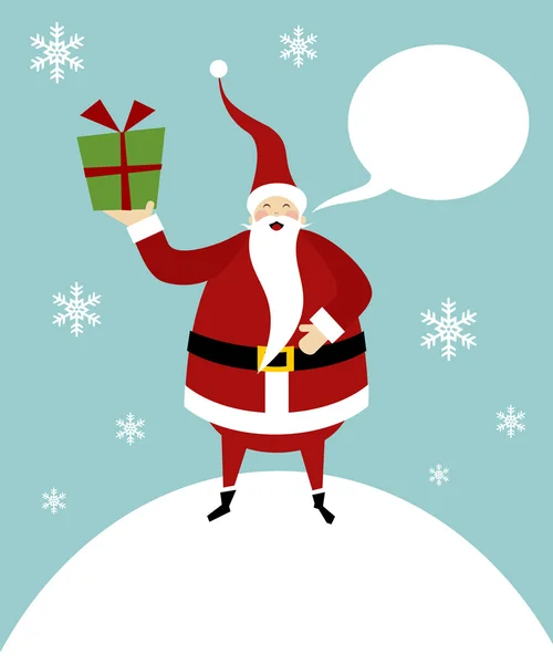 Weihnachtsmann auf einem Schneeberg mit Geschenk — Stockvektor