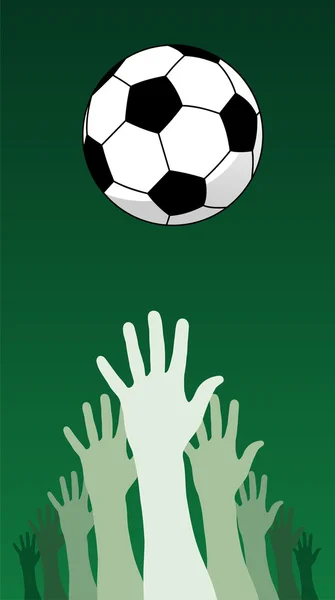 Pelota de fútbol y manos — Vector de stock