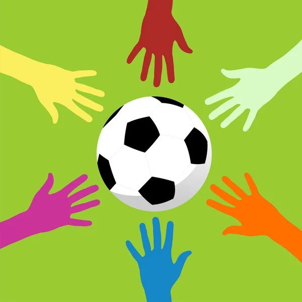 足球球和周围的手 — 图库矢量图片