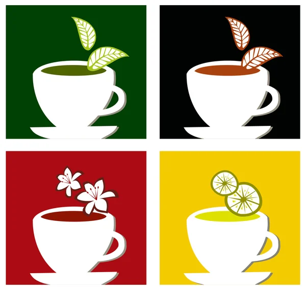 Coloridas etiquetas cuadradas de té composición — Vector de stock