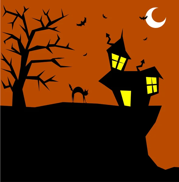 Chat d'Halloween sur un fond effrayant — Image vectorielle