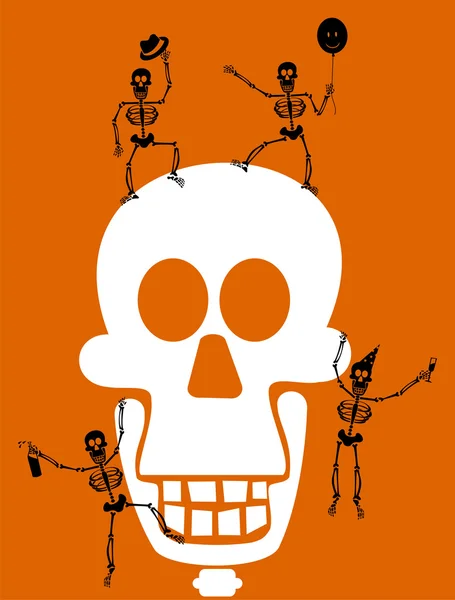 Halloween Skeleton on Black Background. — Stock Vector