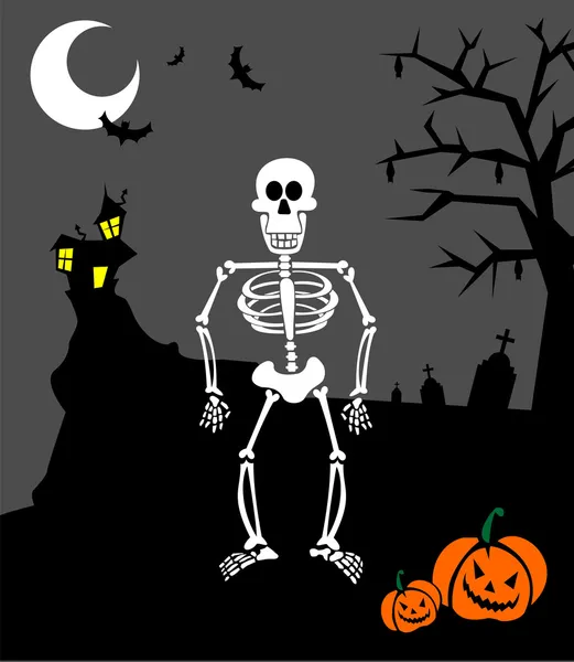 Тыквы и скелет на Хэллоуин. Страшный b — стоковый вектор