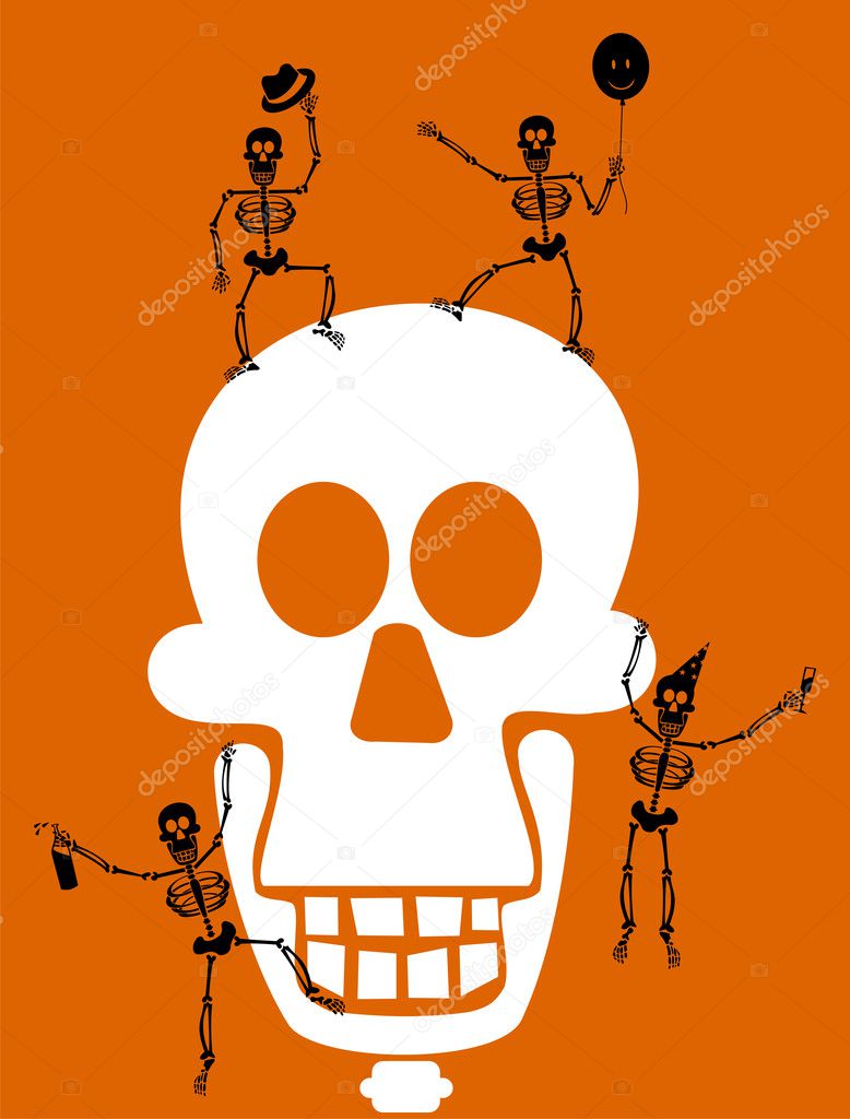 Halloween Skeleton on Black Background.