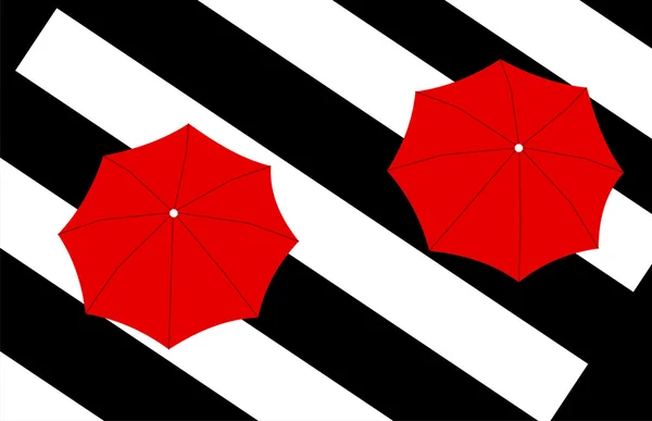 Two red umbrellas on stripes background — Stock Vector