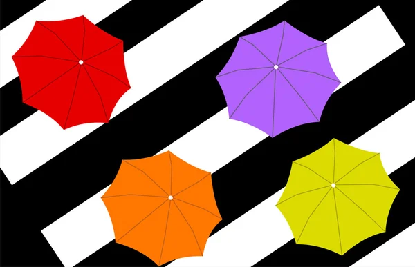 Cuatro paraguas sobre fondo de rayas — Archivo Imágenes Vectoriales