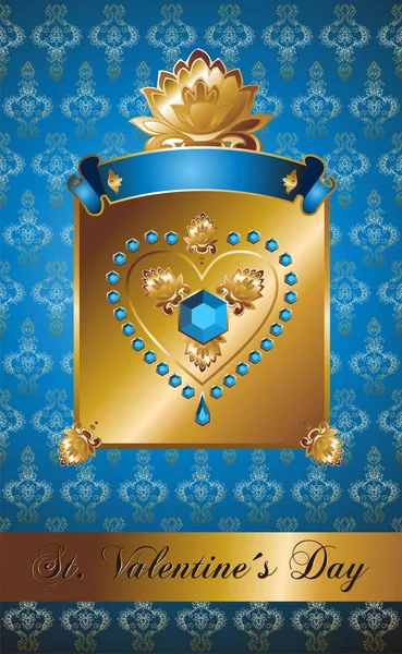 Золотой фон с бриллиантовым сердцем . — стоковый вектор
