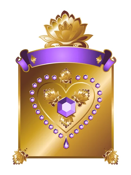 Goldener Hintergrund mit Diamant-Herz. — Stockvektor