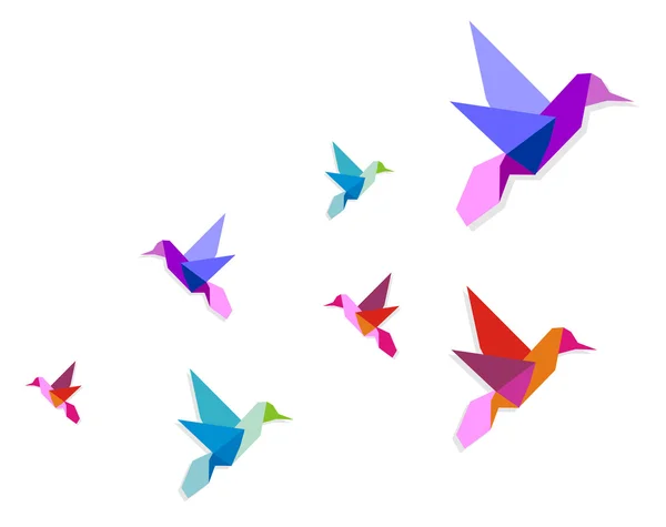 Gruppe von verschiedenen Origami-Kolibris — Stockvektor
