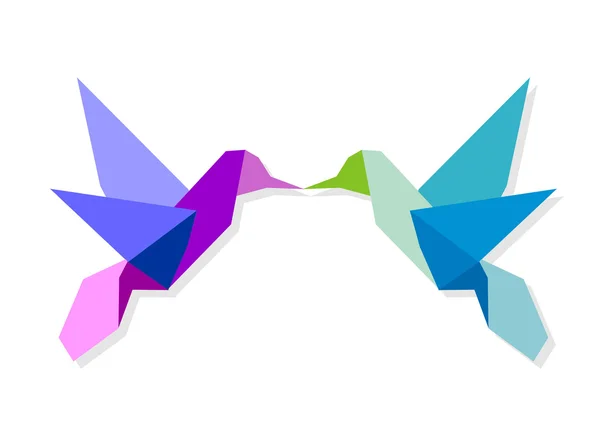 Un par de coloridos colibríes en origami — Vector de stock