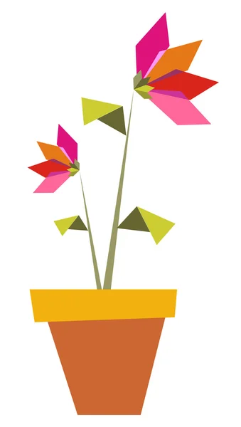Två origami levande färger blommor. — Stock vektor