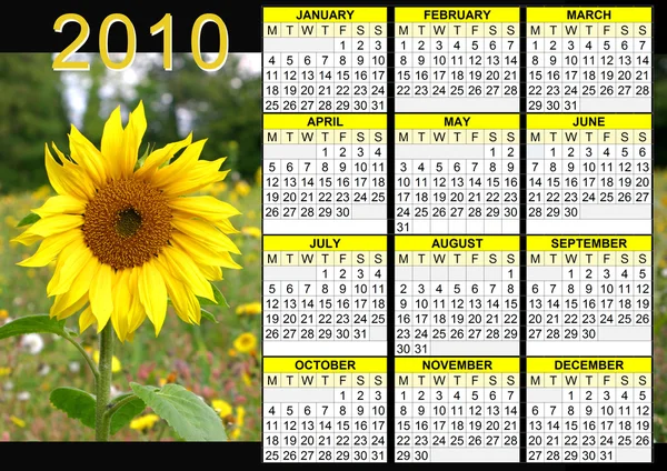 2010 calendar - sunflower — Stock Photo, Image