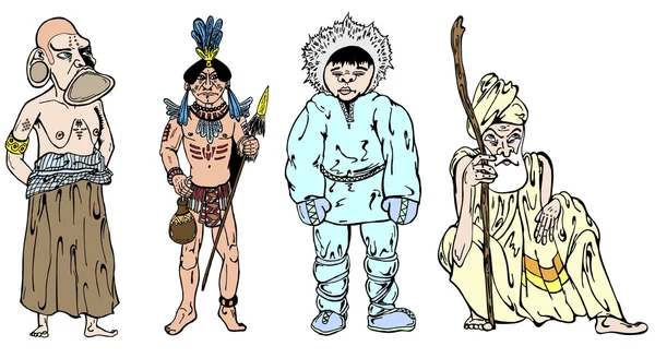 Africanos, indios, esquimales y hind — Archivo Imágenes Vectoriales