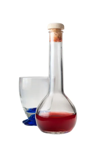 Blått glas och flaska — Stockfoto