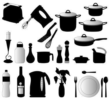 Kitchen objects silhouettes clipart