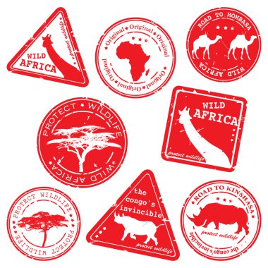 Stamp, wild africa, vector set clipart