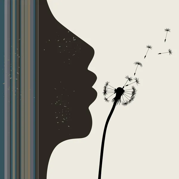 Girl and dandelion, vector illustration — Stock Vector