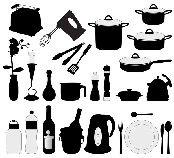 stock vector Dishes, pan, mixer and other kitchen obj