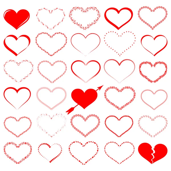 Beaucoup de cœurs rouges - ensemble de vecteurs — Image vectorielle