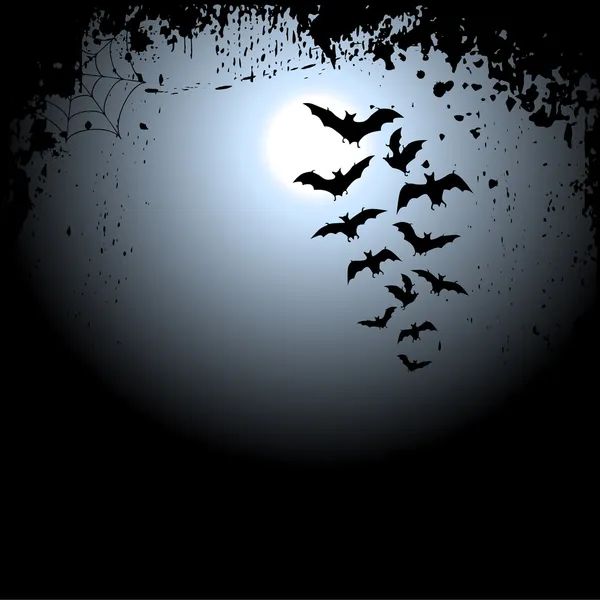 Halloween achtergrond met maan en vleermuizen — Stockvector