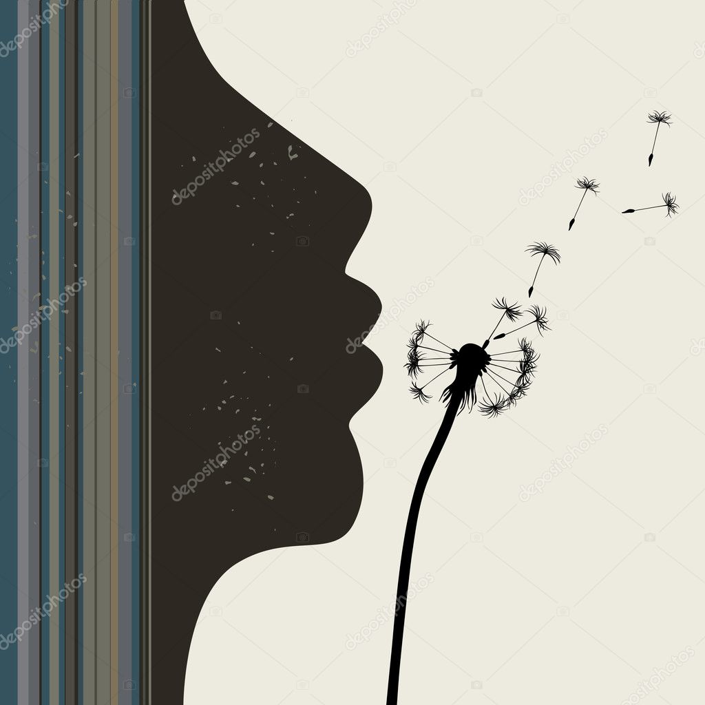 Girl and dandelion, vector illustration