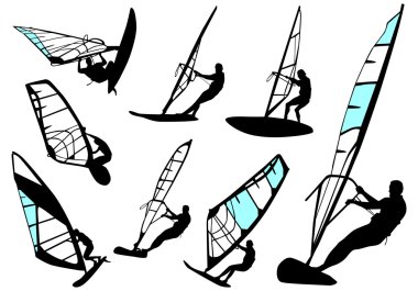Windsurfing - vector set clipart