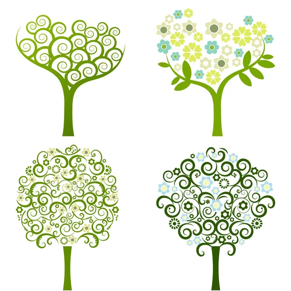 Árvore abstrata com flores, conjunto vetorial — Vetor de Stock
