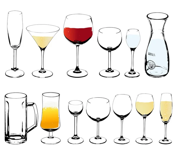 Vector wine and cognac glasses — Stock Vector