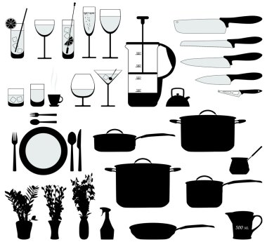 Kitchen objects silhouette vector clipart