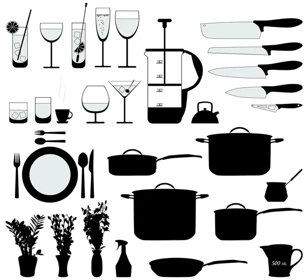 Κουζίνα αντικείμενα σιλουέτα διάνυσμα — Διανυσματικό Αρχείο