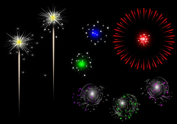 Színes tűzijáték - készlet — Stock Vector