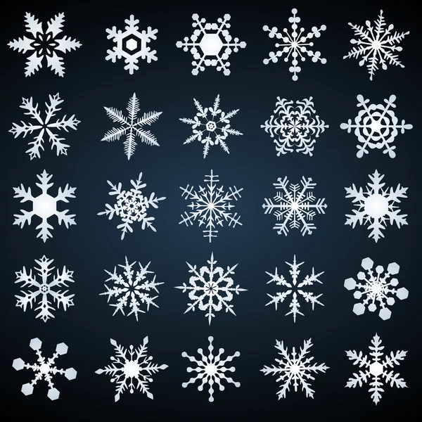 Soğuk kristal kar taneleri - vektör set — Stok Vektör