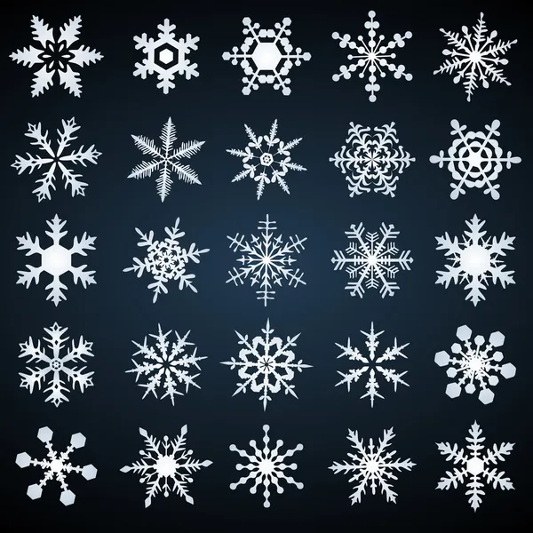 Copos de nieve de cristal frío - conjunto de vectores — Archivo Imágenes Vectoriales