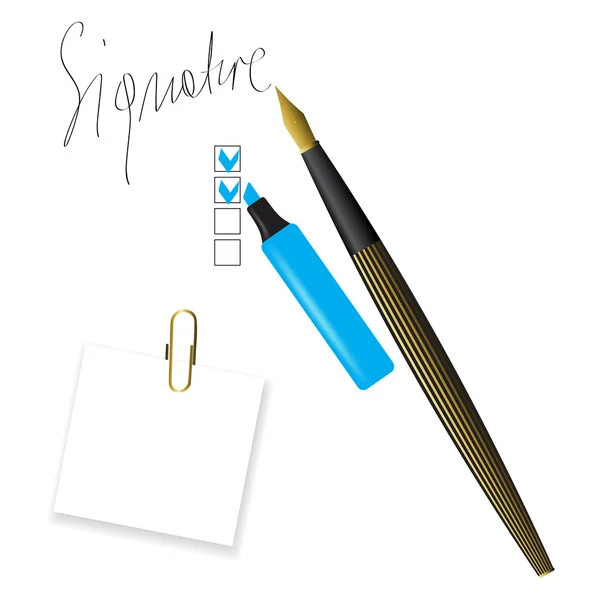 Writing pen head and signature — Stock Vector