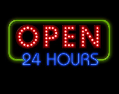 Open Neon Sign 24 hours clipart