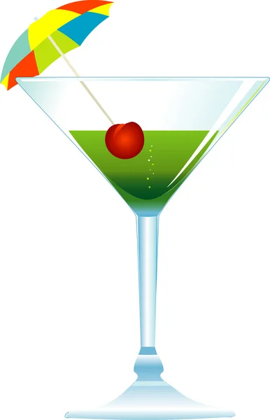 Cocktail with Umbrella, Cherry — Stock Vector