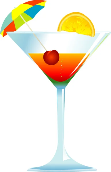 Cocktail with Umbrella, Cherry — Stock Vector