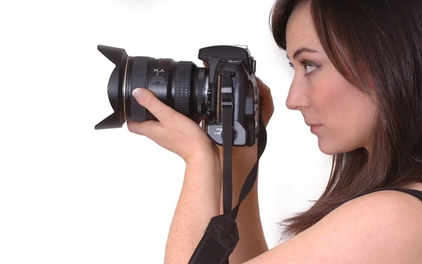 Fotógrafo segurando câmera — Fotografia de Stock