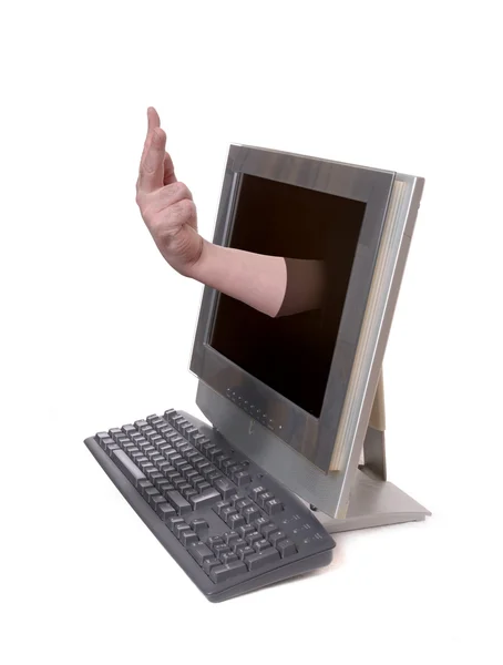 Ghost hand coming through screen — Stock Photo, Image