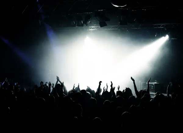 Веселий натовп, біле світло на концерті — стокове фото