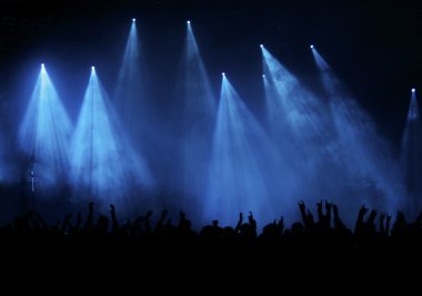 Blue Lights on Cheering Concert Crowd clipart