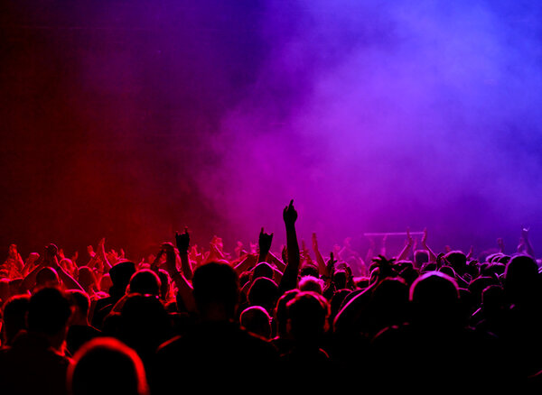 Red-Pink-Blue Light and Concert Crowd