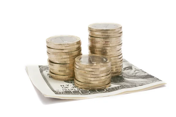 달러와 동전 더미 — 스톡 사진