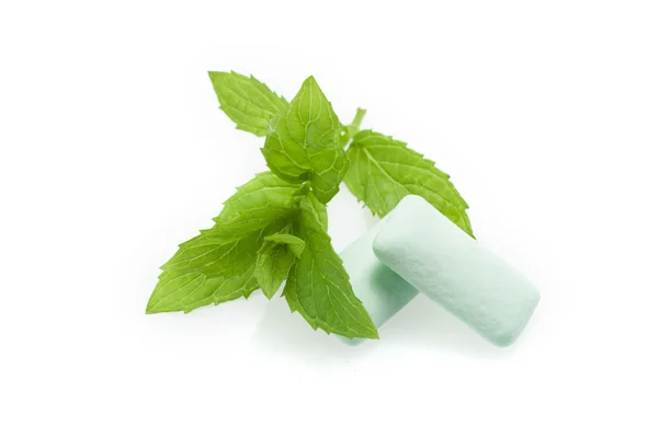 Chewing gum with fresh spearmint — Stock Photo, Image