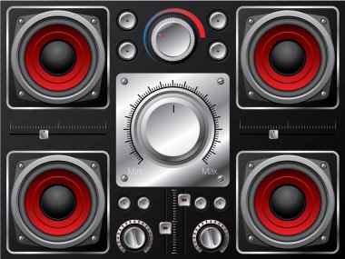 Red speakers with amplifier and knobs clipart