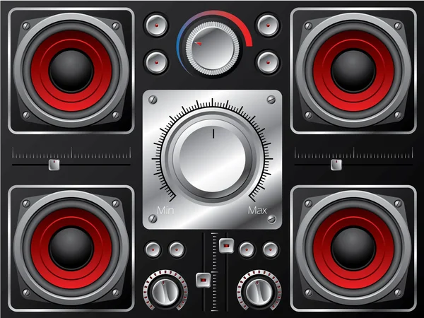Röd högtalare med förstärkare och knoppar — Stock vektor